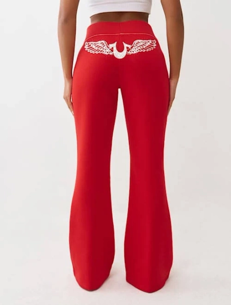 True Religion Women's Crystal Wing Big T Flare Sweatpants