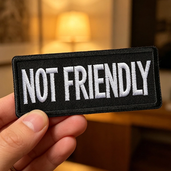 'NOT FRIENDLY' Embroidered Hook and Loop Patch - Tactical Badge for Backpack, Vest, and Jacket or for Pet