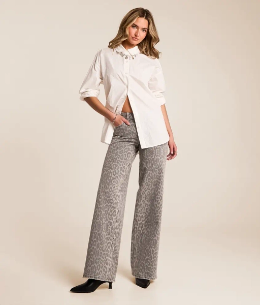 22 Grey Leopard Olivia Leopard Wide Leg Jean