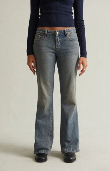 Jade Low Rise Bootcut Jeans Button Pocket Dark Blue