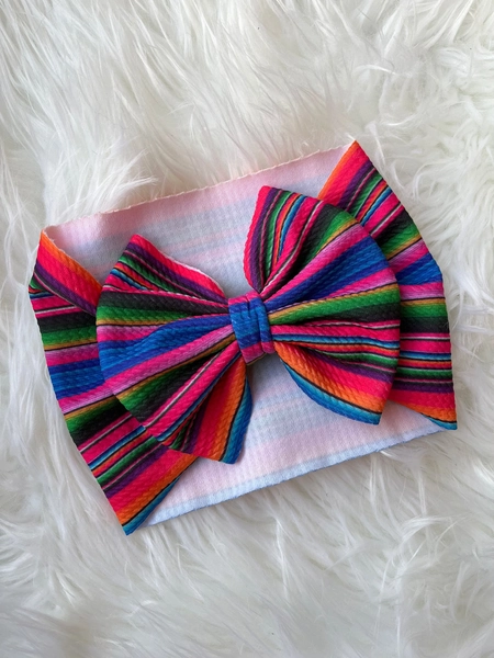Serape striped Print Baby Headwrap, Fiesta Big Bow Turban, colorful cinco de mayo bow headband, Mexican