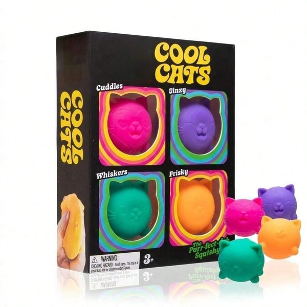4 Pack Cute Cat Squish Stress Balls, Soft Stretchable Kitty Fidget Squeeze Toys, Sensory Decompression Toys For Anxiety ADHD Relief Kids & Adults.