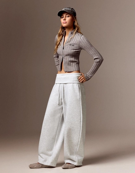 Barrel-leg jersey trousers with fold-over waist