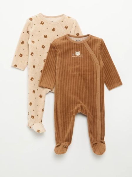 Lot de 2 pyjama en velours avec pieds - Marron