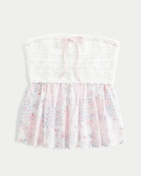 Easy Strapless Crochet Mix Babydoll Top