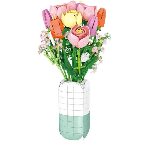 KNEW BUILT Bouquet de fleurs en pot bloc de construction jouets-cadeau de saint valentin parfait