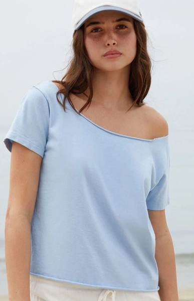 Light Blue Robyn Off-The-Shoulder Short Sleeve Top