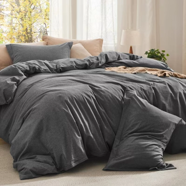 Cotton Fabric with Microfiber Inner Fill 3 Pcs King Size Comforter Set for All Seasons Dark Grey - Bedsure