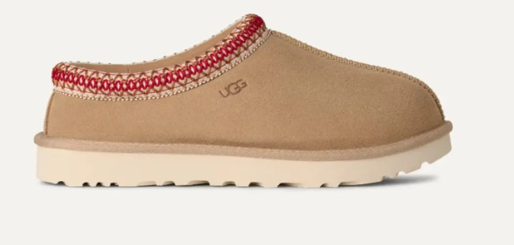 UGG® Women's Tasman II Sheepskin Slippers in Sand/Dark Cherry Size 9