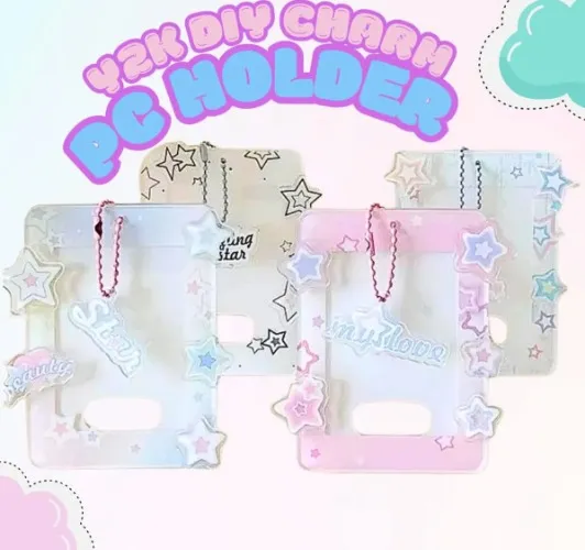 Kawaii Acrylic Photocard Holder Kpop with Stand and Pendant | Cute Kpop Merch Accessories Id Badge Cover