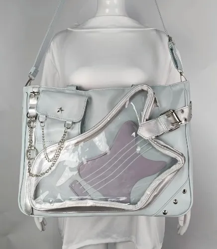 Large Ita Bag guitar, Light Blue Anime Ita Bag, Crossbody Shoulder ita Bag, Ita Bag Crossbody, Pin Purse, Pin Display Bag, ita Messenger Bag