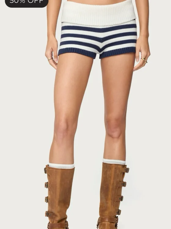 Saphi Striped Foldover Knit Shorts