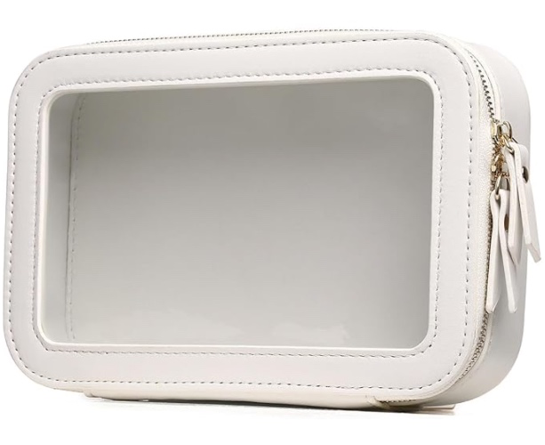 Pinkmik Clear Makeup Bag Transparent Travel Case for Cosmetics and Toiletries Women's Clear Car Bag with Zipper (White, Small)
