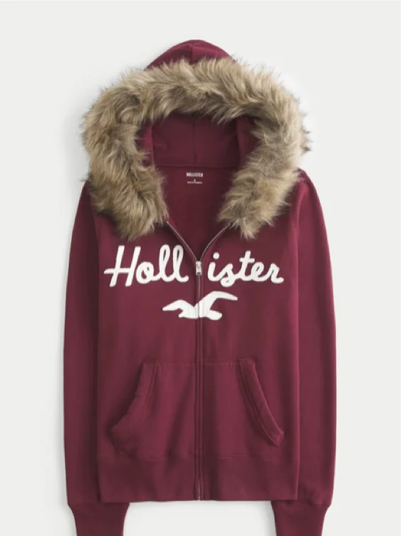 Faux Fur Trim Zip-Up Hoodie