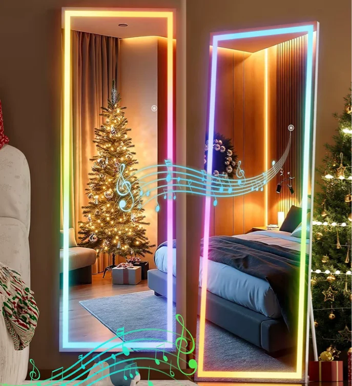 Amazon.com: Hasipu 56"x16" LED RGB Bluetooth Full Length Mirror with Lights, Full Body Mirror with Stand, Wall Mount & Free Standing Floor Mirror for Bedroom Living Room Cloakroom, 7 Color & Brightness Adjustable : Home & Kitchen