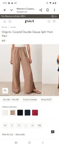 PACT Women's Driftwood Brown Coastal Double Gauze Split Hem Pant XS
