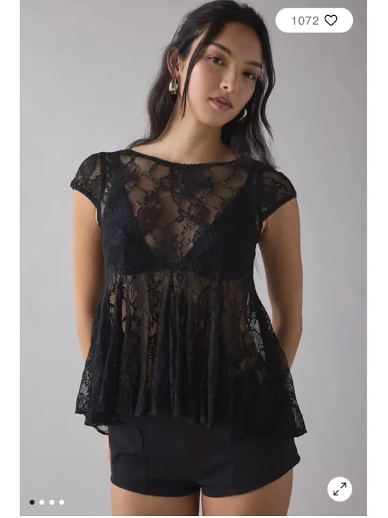 Kimchi Blue Eclipse Sheer Lace Short Sleeve Babydoll Top