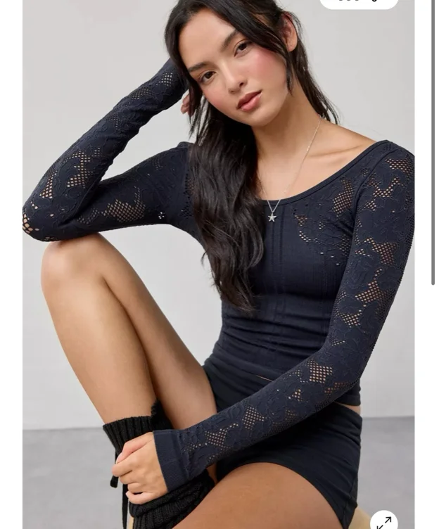 Out From Under Suraya Pointelle + Ribbed Seamless Knit Long Sleeve Top