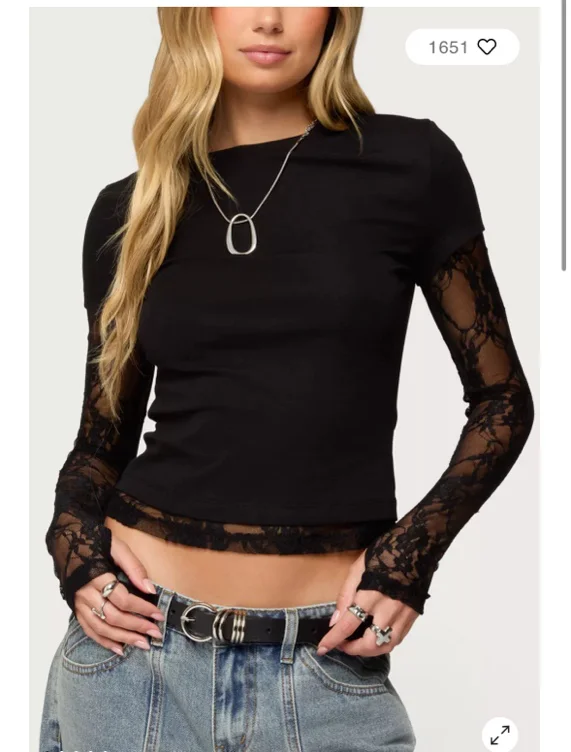 Edikted Layered Lace Sleeve T Shirt