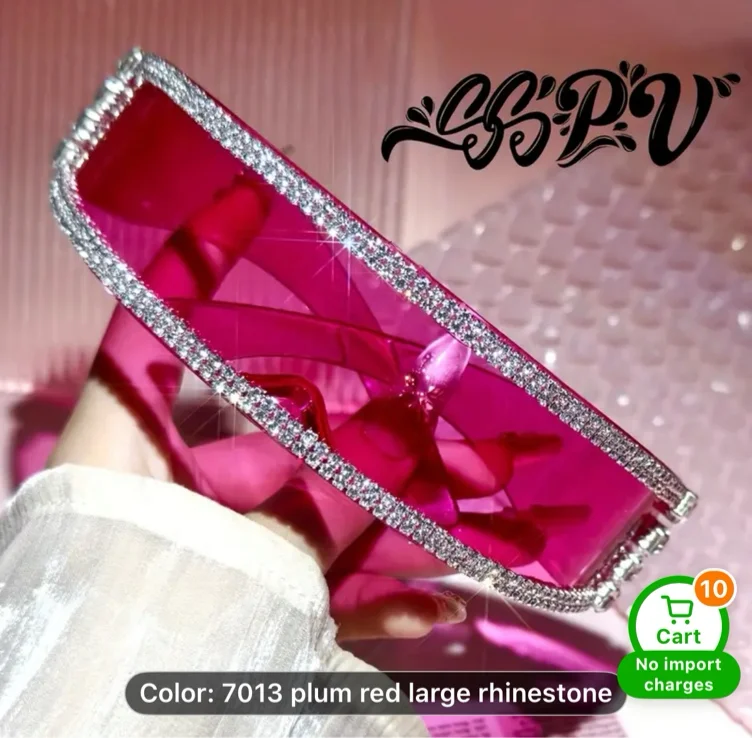 pink white stage rose pink shiny glasses water crystal frame - Temu