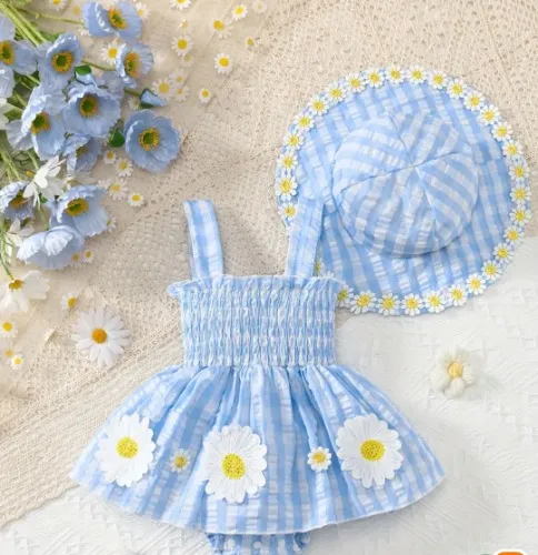 conjunto vestido margarita bebé niña romper   gingham - Temu Colombia