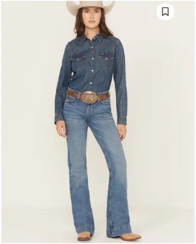 Wrangler Retro Women's Allison Dark Wash Mid Rise Mae Trouser Stretch Denim Jeans | Boot Barn
