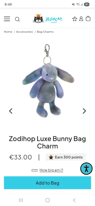 Jellycat Zodihop Luxe Bunny Bag Charm