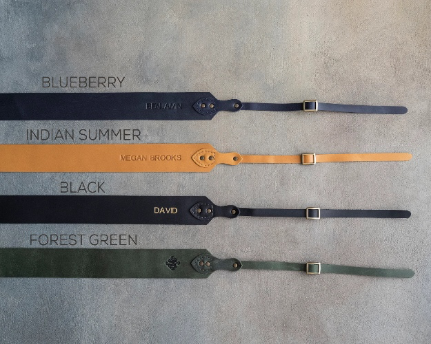 monogramed leather camera strap