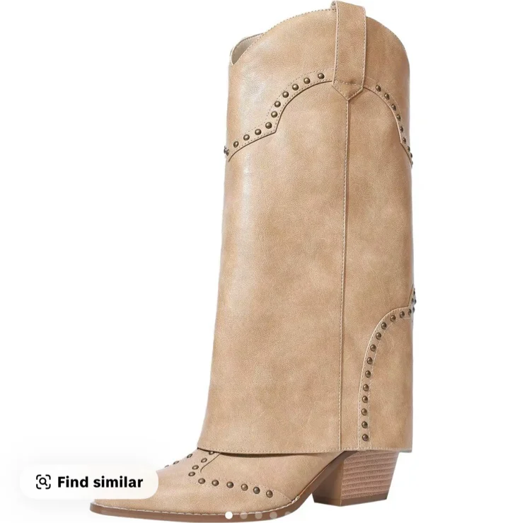 RONILURN Women Shark Boots Fold Over Mid Calf Chunky Heel Snip - TikTok Shop