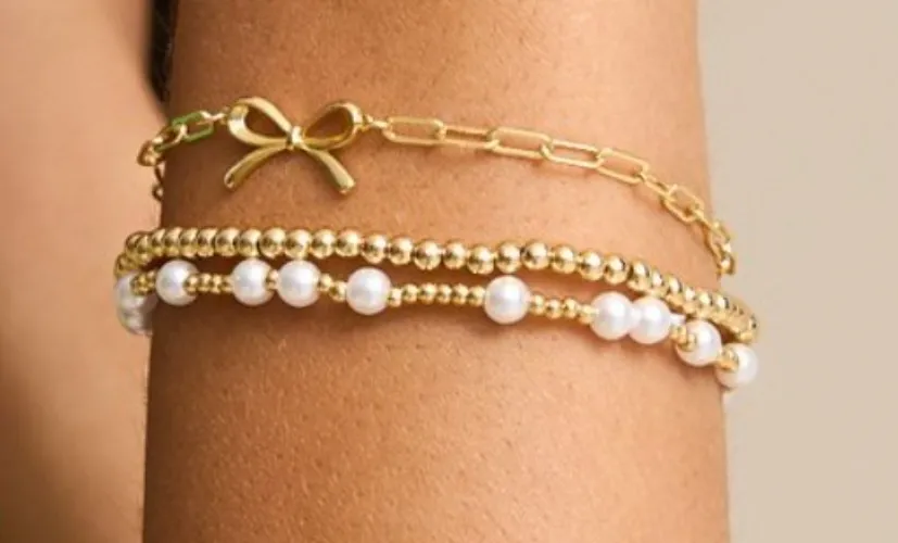 18K Gold Beaded Bow Bracelet Pack