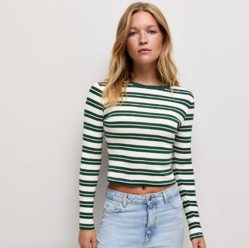 Green Cotton Rich Striped Long Sleeve Baby Tee T-Shirt