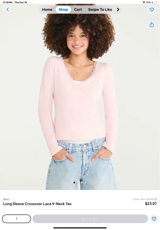 Long Sleeve Crossover Lace V-Neck Tee