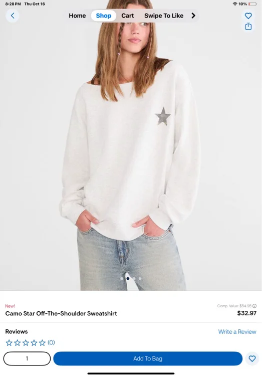 Camo Star Off-The-Shoulder Sweatshirt