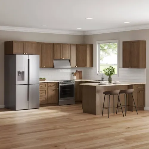  Whalen CLICK-IT Ready to Assemble Walnut Kitchen Collection with Amerock Golden Champagne