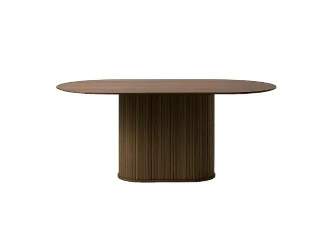 Smoked Oak Contemporary/Modern Wood veneer Dining Table, with Smoked Oak Finish and Wood Pedestal Base 71-in L x 29.5-in H