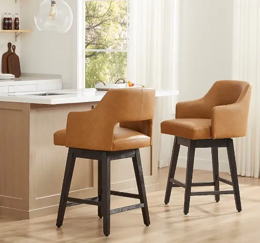 Circle 55 Cognac 26-in H Counter height Upholstered Swivel Wood Bar Stool 2 -Pack
