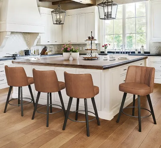 LUE BONA Brown/Faux leather 26.2-in H Counter height Upholstered Swivel Wood Bar Stool 4 -Pack