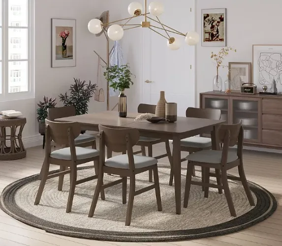 Home Design Easton Brown/Gray Transitional Dining Room Set with Rectangular Table ( Seats 6 )
