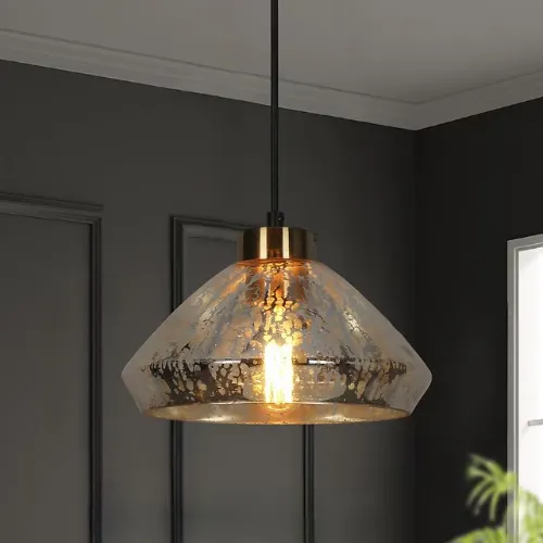 LNC Anila 1 -Light Matte Black and Polished Gold Modern/contemporary Mercury glass Cone Small Hanging Kitchen island light