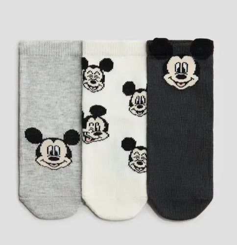 3-pack Motif-detail Socks - Gray/Mickey mouse