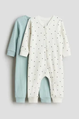 2-pack Cotton Pajama Jumpsuits - white/dotted