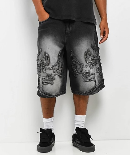 Vitriol Drained Black Wash Ultra Wide Shorts