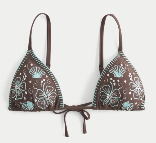 Embellished Stitch Over-the-Shoulder Triangle Bikini Top