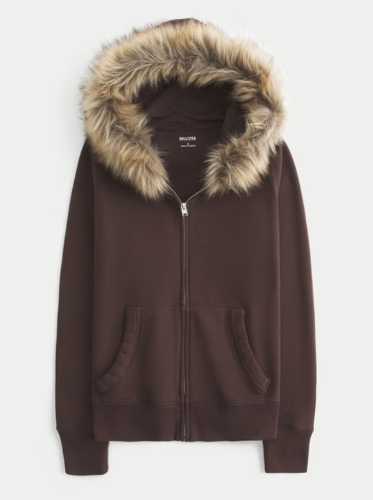 Faux Fur Trim Zip-Up Hoodie