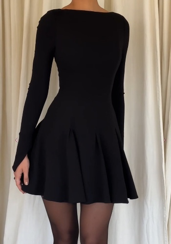 Francesca Black Stretch Crepe Godet Mini Dress