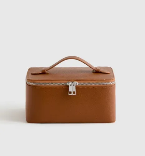 Italian Leather Travel Cosmetic Case in Cognac