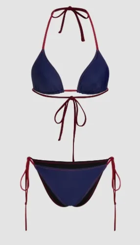 V-neck Contrasting Binding Halter Tie Side Bikini Set
