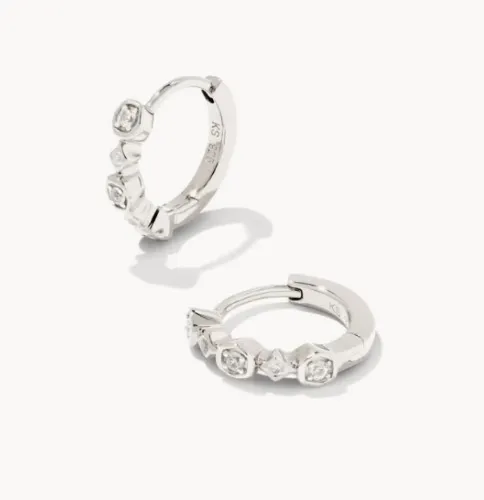 Davie Sterling Silver Trio Huggie Earrings in White Sapphire