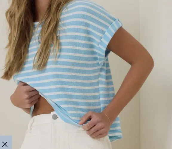 Hattie Stripe Roll Sleeve Crew