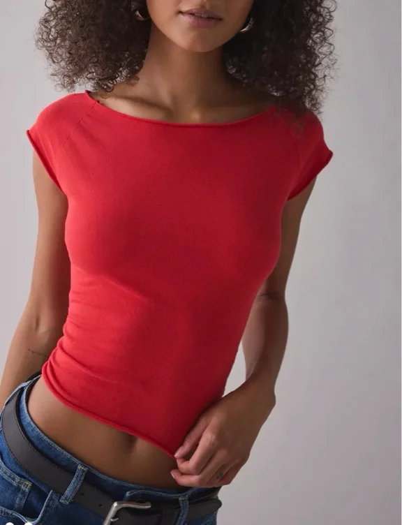 Out From Under Cotton Compression Boatneck Cropped Tee